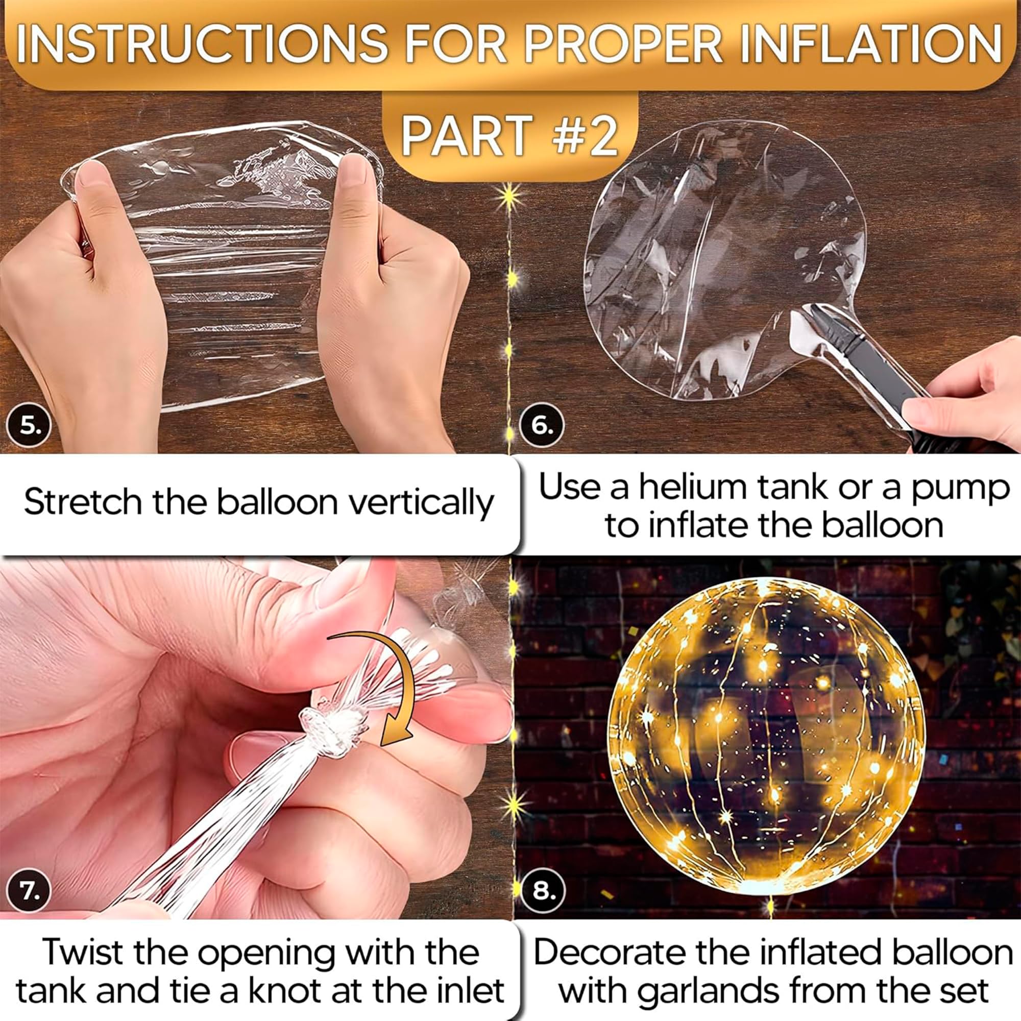 Tesorrio LED Light Up Balloons - 20-inch Clear Glow Balloons, 10 Pack
