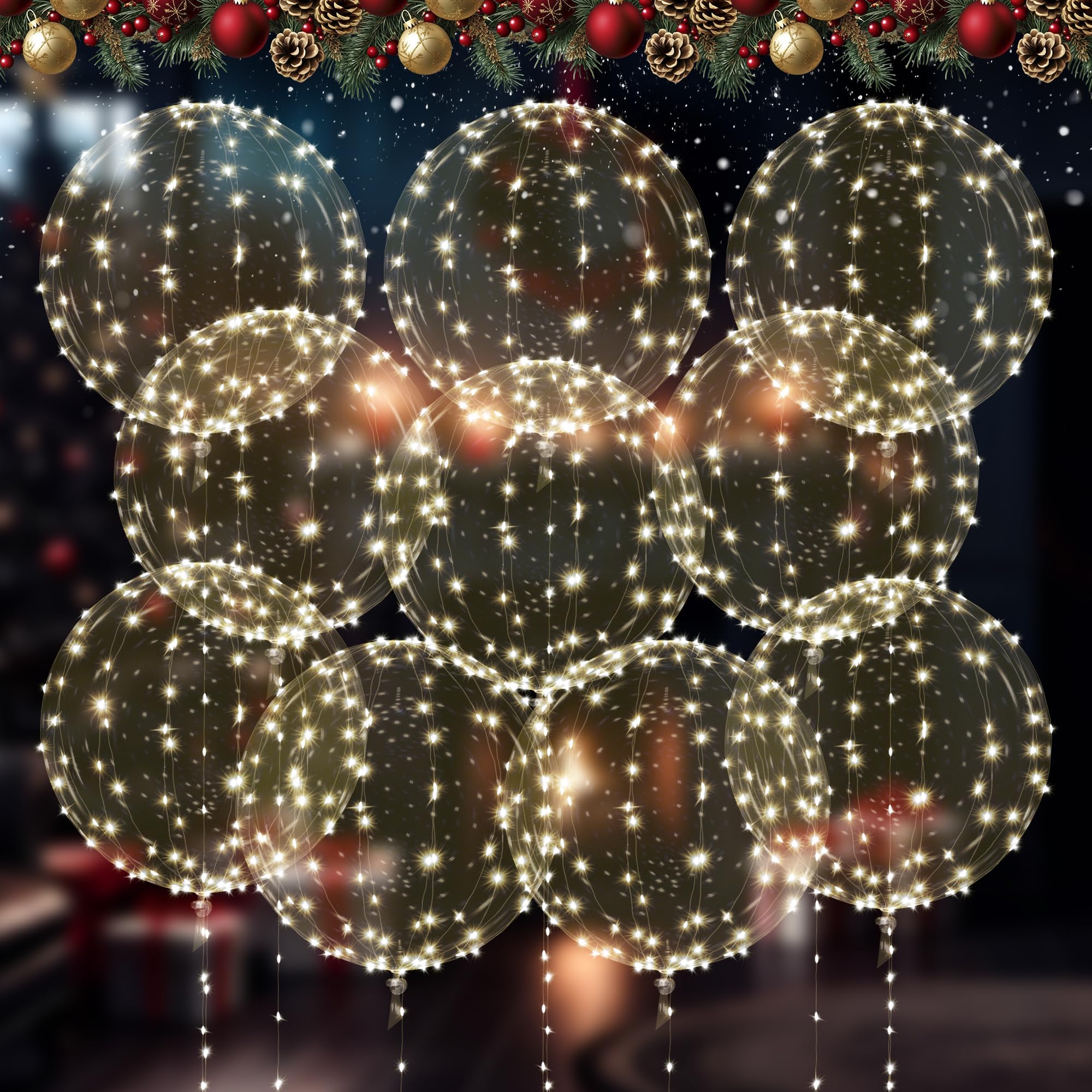 Tesorrio LED Light Up Balloons - 20-inch Clear Glow Balloons, 10 Pack