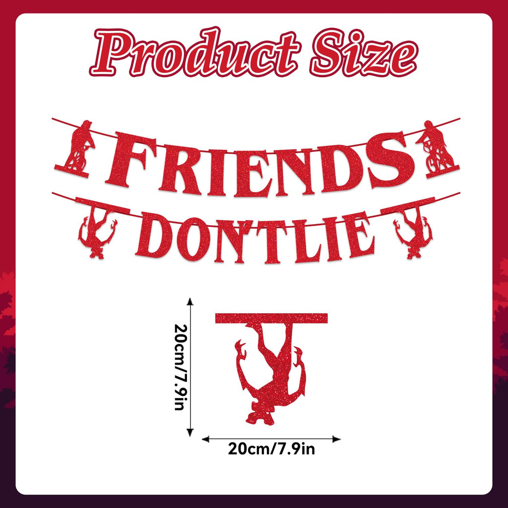 tetcuican Stranger Birthday Banner – Red Glitter Friends Don’t Lie – Horror Theme Decor