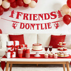 tetcuican Stranger Birthday Banner – Red Glitter Friends Don’t Lie – Horror Theme Decor