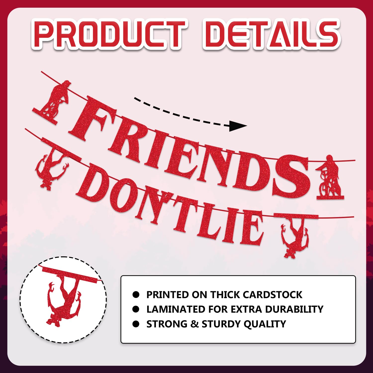 tetcuican Stranger Birthday Banner – Red Glitter Friends Don’t Lie – Horror Theme Decor