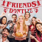 tetcuican Stranger Birthday Banner – Red Glitter Friends Don’t Lie – Horror Theme Decor