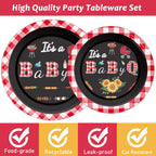 Tevxj 96 PCS BBQ Baby Shower Plates & Napkins – BabyQ Tableware Sunflower Rustic Decor
