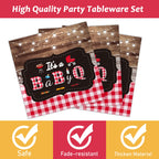 Tevxj 96 PCS BBQ Baby Shower Plates & Napkins – BabyQ Tableware Sunflower Rustic Decor