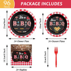 Tevxj 96 PCS BBQ Baby Shower Plates & Napkins – BabyQ Tableware Sunflower Rustic Decor
