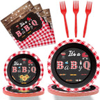 Tevxj 96 PCS BBQ Baby Shower Plates & Napkins – BabyQ Tableware Sunflower Rustic Decor