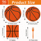 Tevxj 96Pieces Basketball Tableware Set — Disposable Plates, Napkins & Forks for Teen Party, Serves 24