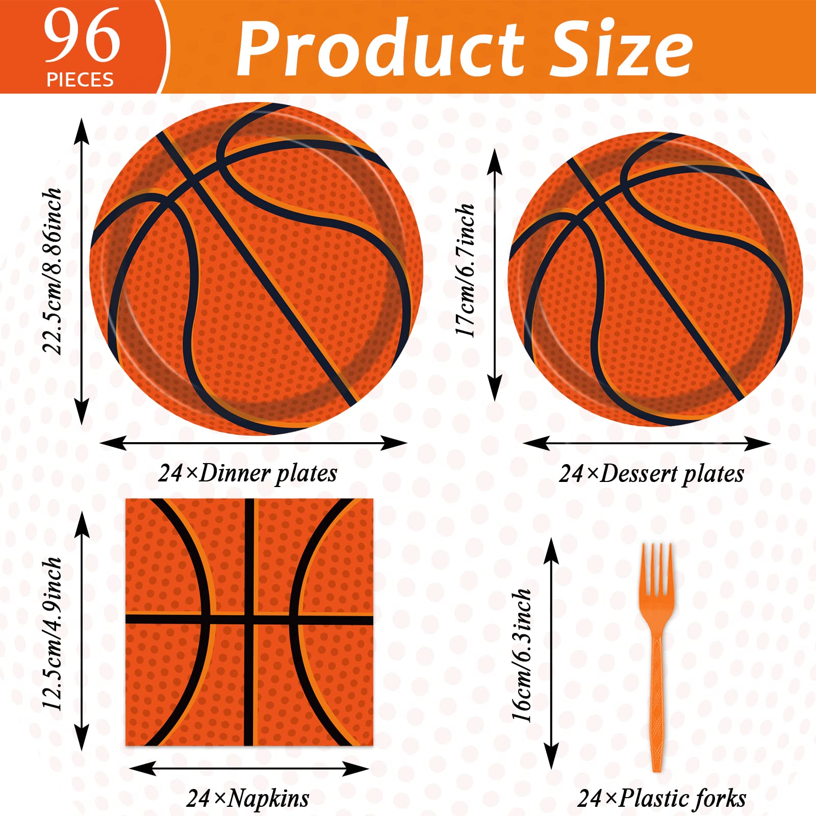 Tevxj 96Pieces Basketball Tableware Set — Disposable Plates, Napkins & Forks for Teen Party, Serves 24