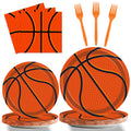 Tevxj 96Pieces Basketball Tableware Set — Disposable Plates, Napkins & Forks for Teen Party, Serves 24