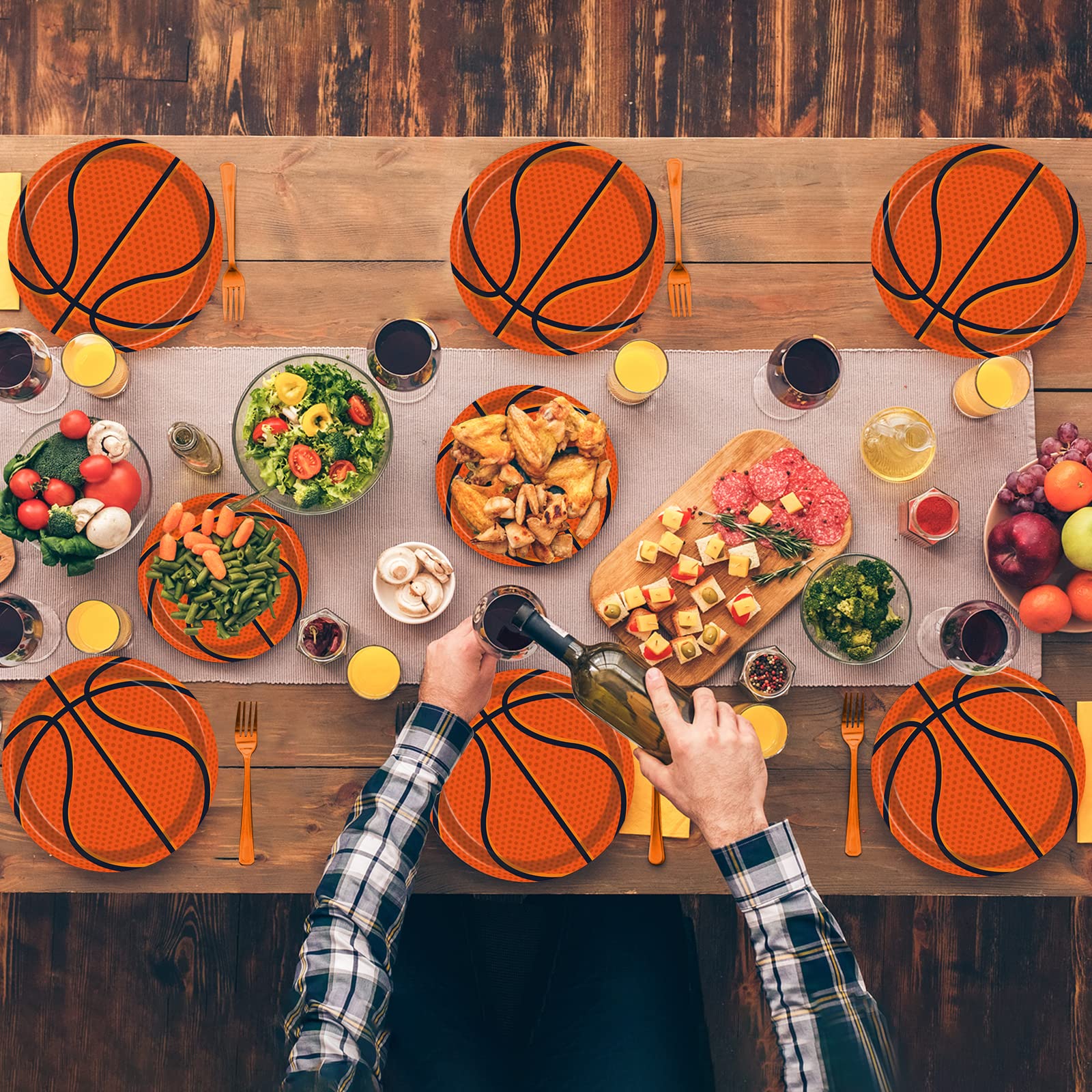 Tevxj 96Pieces Basketball Tableware Set — Disposable Plates, Napkins & Forks for Teen Party, Serves 24