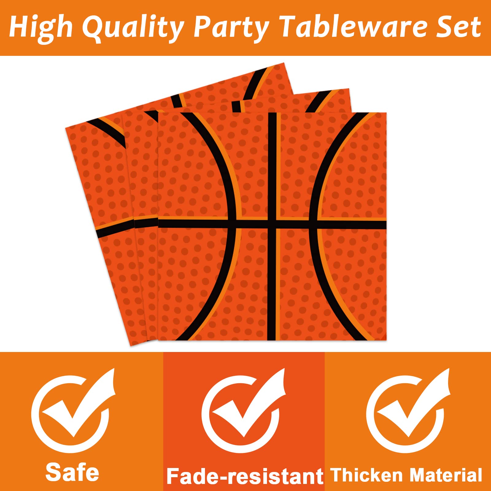 Tevxj 96Pieces Basketball Tableware Set — Disposable Plates, Napkins & Forks for Teen Party, Serves 24