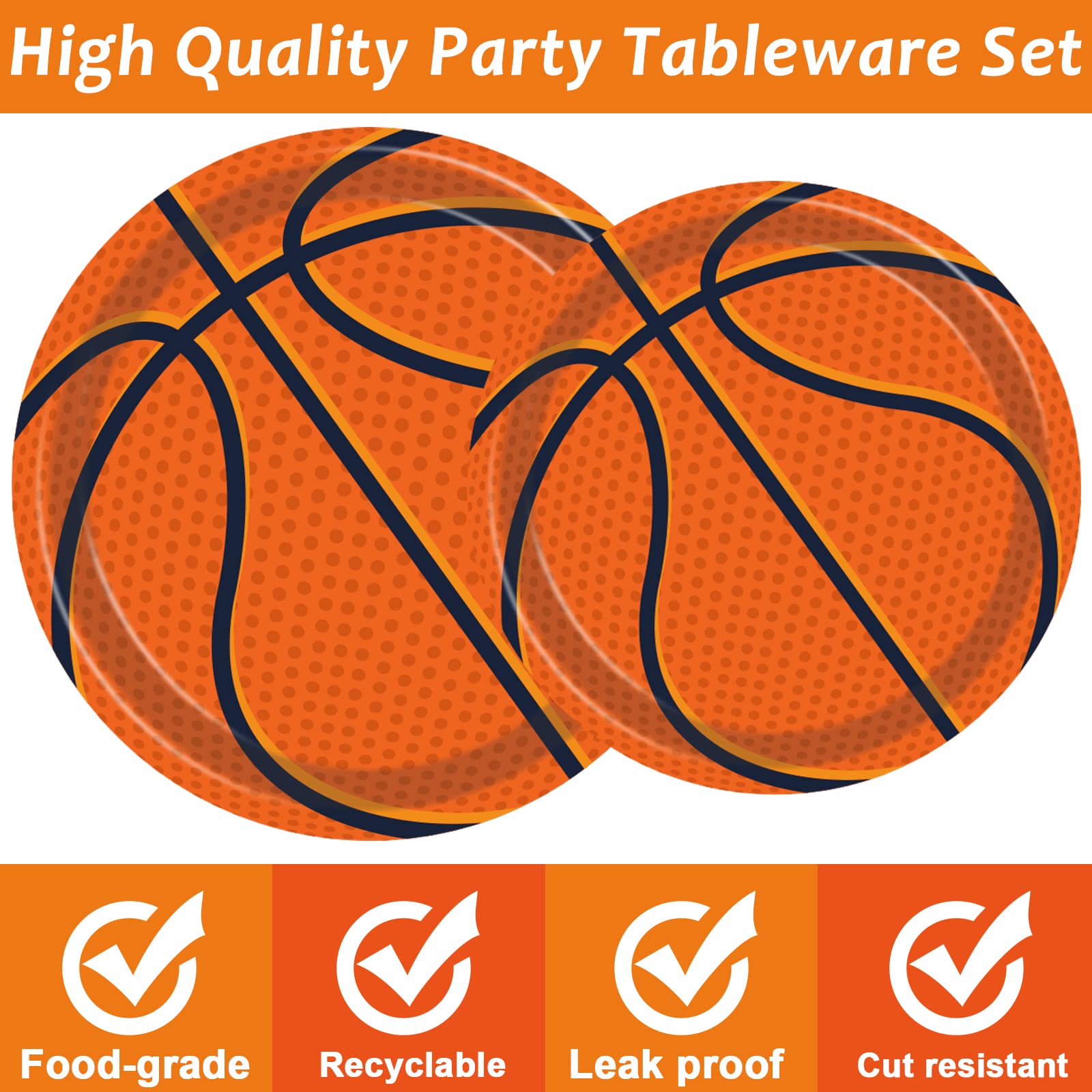Tevxj 96Pieces Basketball Tableware Set — Disposable Plates, Napkins & Forks for Teen Party, Serves 24