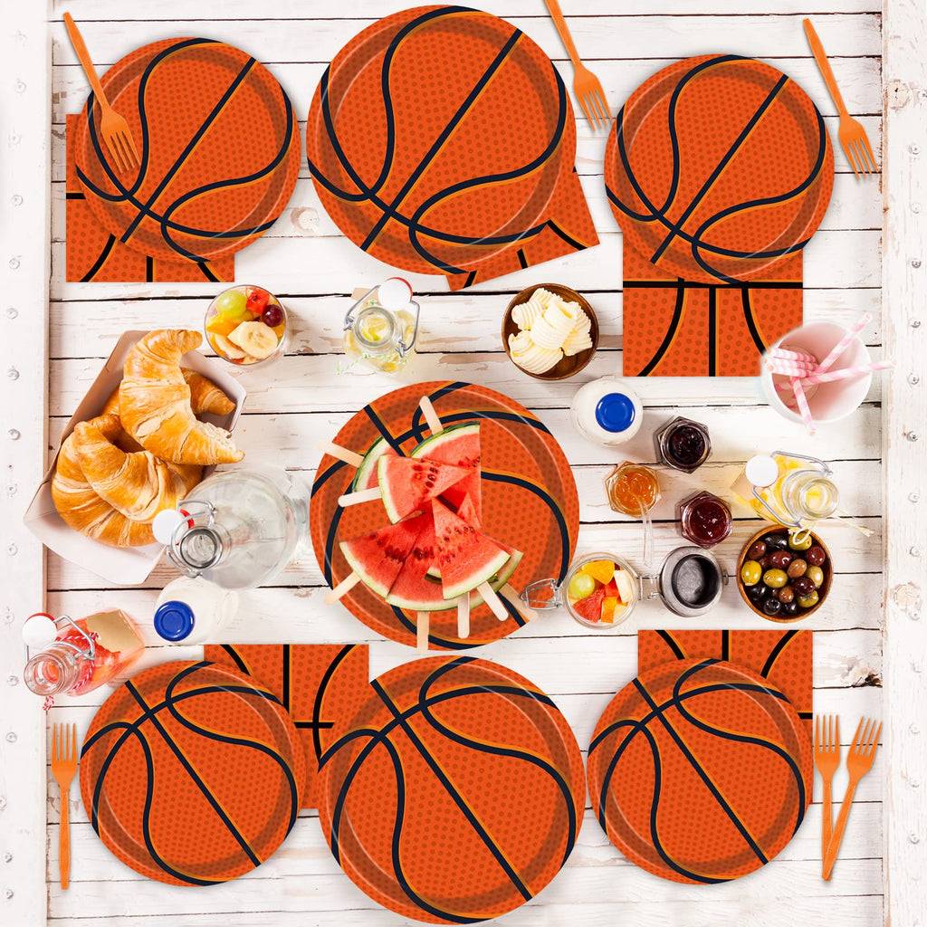 Tevxj 96Pieces Basketball Tableware Set — Disposable Plates, Napkins & Forks for Teen Party, Serves 24