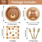Tevxj 96 Pcs Bear Baby Shower Tableware Set – Plates, Napkins & Decorations