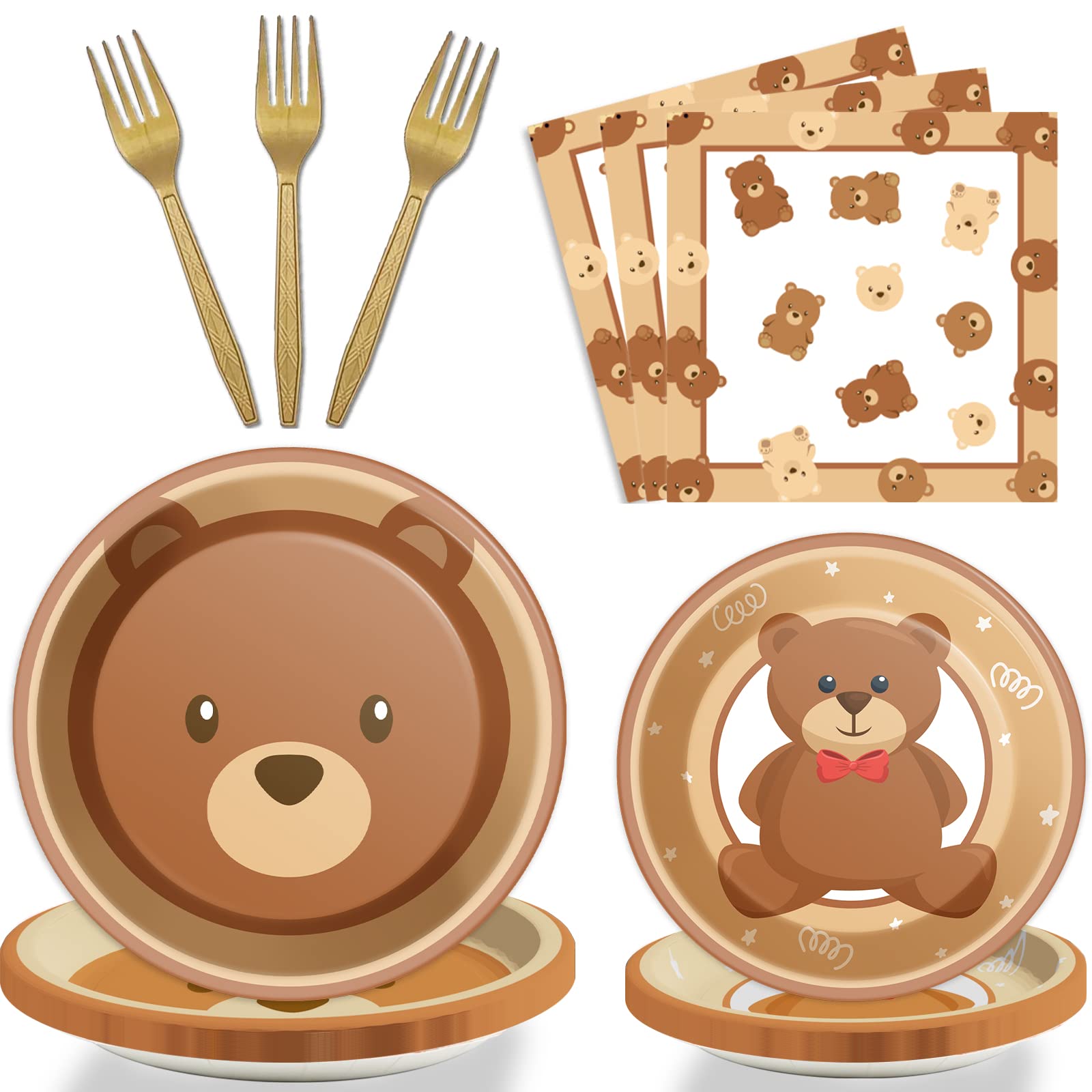 Tevxj 96 Pcs Bear Baby Shower Tableware Set – Plates, Napkins & Decorations