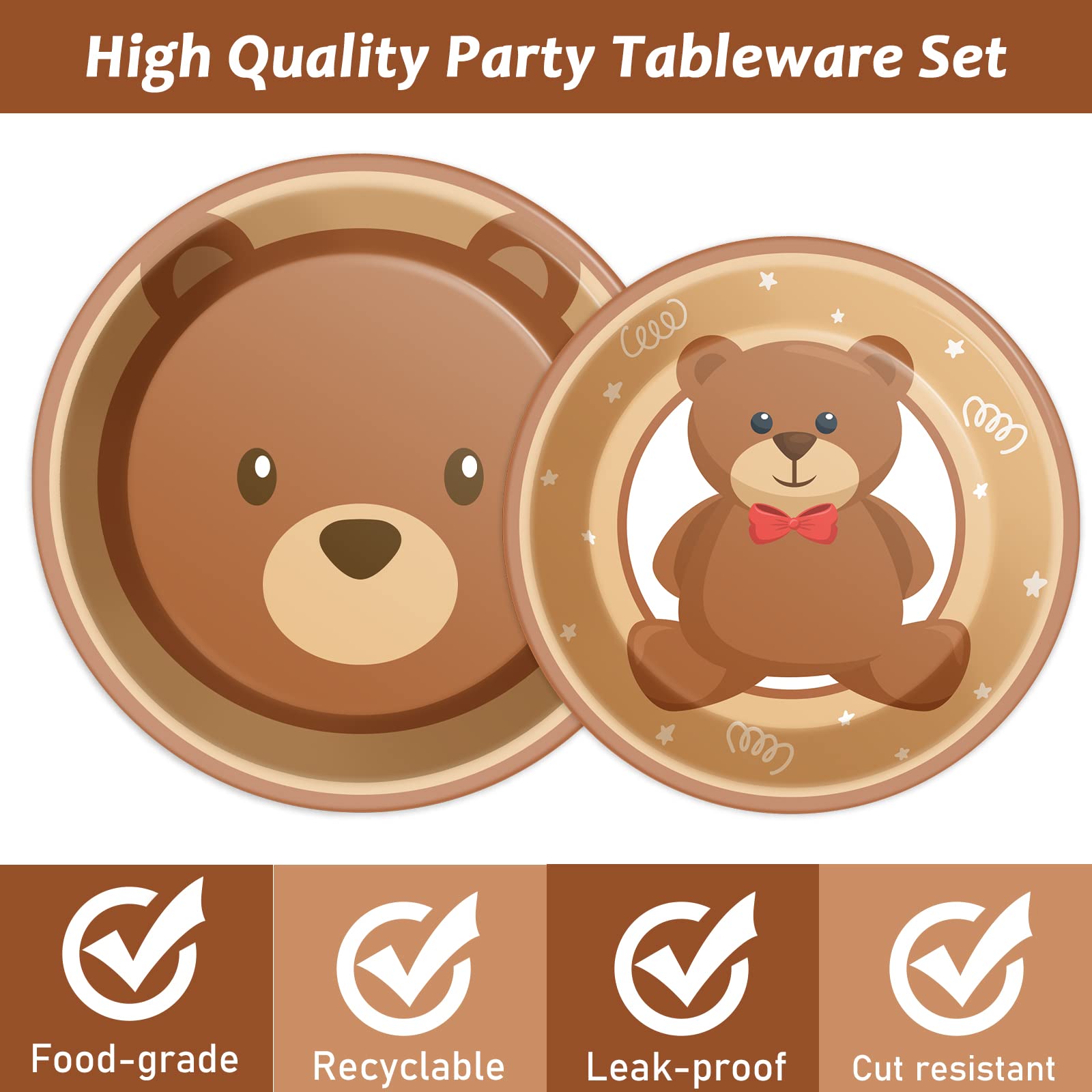 Tevxj 96 Pcs Bear Baby Shower Tableware Set – Plates, Napkins & Decorations
