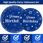 Tevxj Birthday Party Tableware Set – 96PCS Navy Blue & Silver for 24 Guests (Plates, Napkins, Forks)