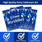 Tevxj Birthday Party Tableware Set – 96PCS Navy Blue & Silver for 24 Guests (Plates, Napkins, Forks)