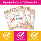 Tevxj 96-Piece Happy Birthday Plates and Napkins Set – Confetti Sprinkles Theme