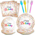 Tevxj 96-Piece Happy Birthday Plates and Napkins Set – Confetti Sprinkles Theme