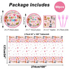 Tevxj 98pcs Dog Birthday Party Decorations – Pink Puppy Tableware Set for Girls' Birthday