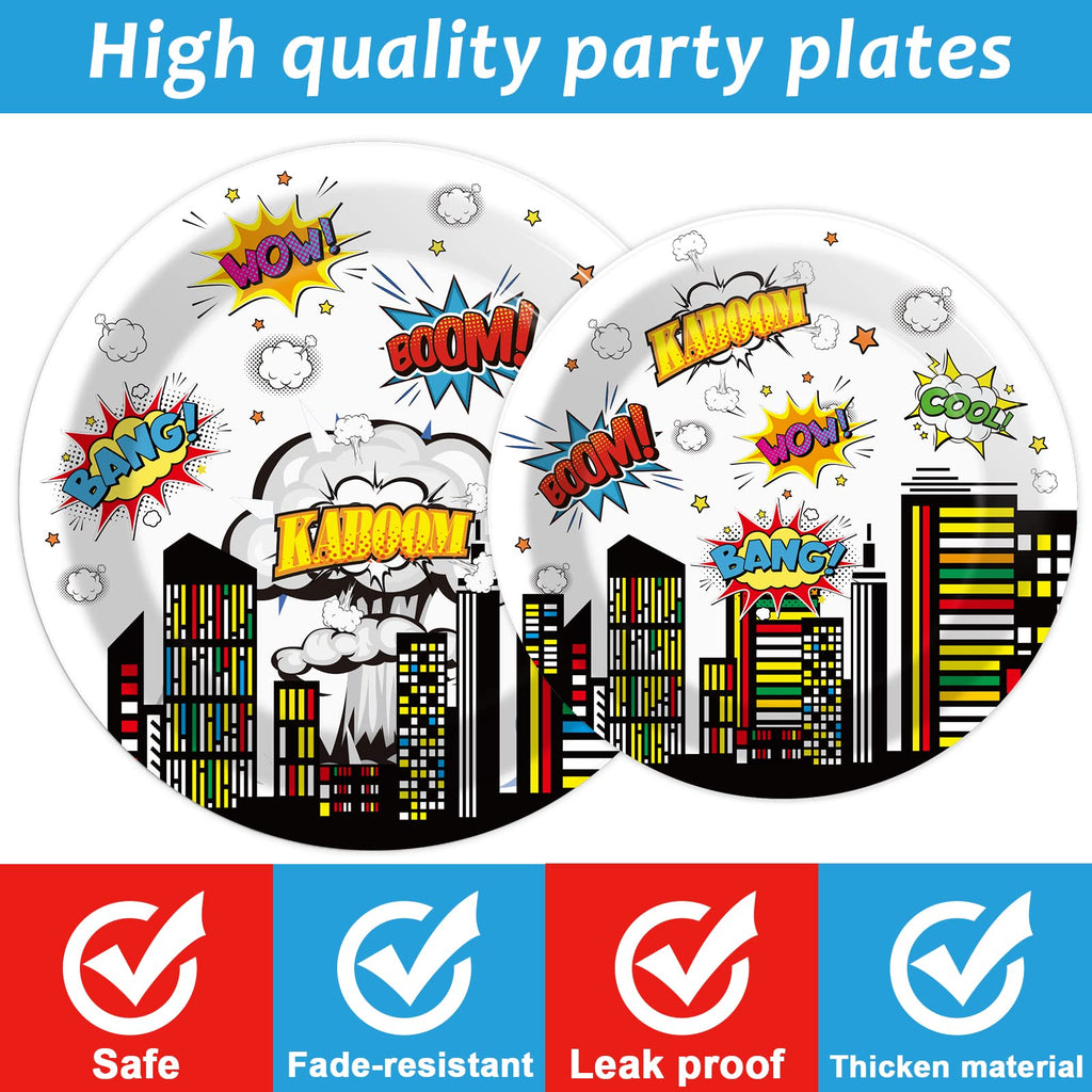 Tevxj 96 PCS Super Theme Hero Party Plates & Napkins – Hero Themed Tableware for 24 Guests