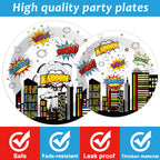 Tevxj 96 PCS Super Theme Hero Party Plates & Napkins – Hero Themed Tableware for 24 Guests