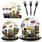 Tevxj 96 PCS Super Theme Hero Party Plates & Napkins – Hero Themed Tableware for 24 Guests