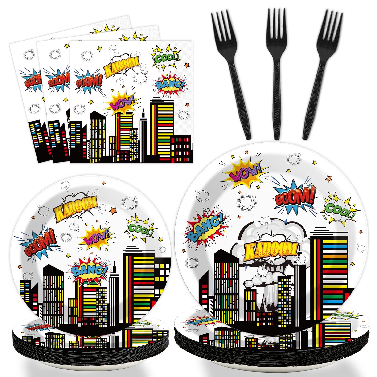 Tevxj 96 PCS Super Theme Hero Party Plates & Napkins – Hero Themed Tableware for 24 Guests