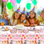 Tevxj 98pcs Dog Birthday Party Decorations – Pink Puppy Tableware Set for Girls' Birthday