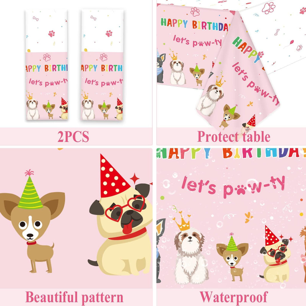 Tevxj 98pcs Dog Birthday Party Decorations – Pink Puppy Tableware Set for Girls' Birthday