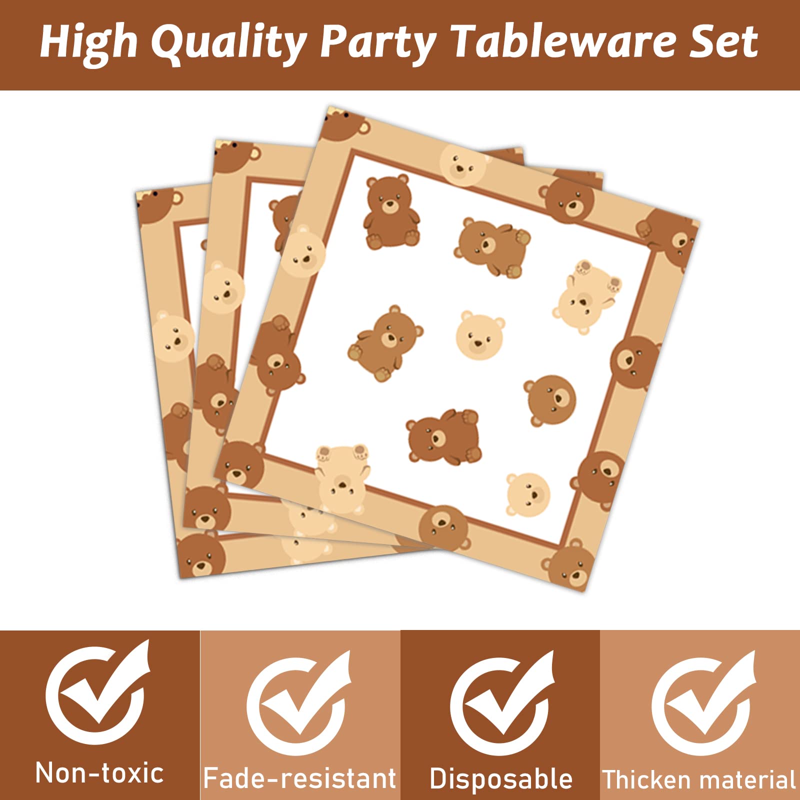 Tevxj 96 Pcs Bear Baby Shower Tableware Set – Plates, Napkins & Decorations