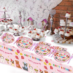 Tevxj 98pcs Dog Birthday Party Decorations – Pink Puppy Tableware Set for Girls' Birthday