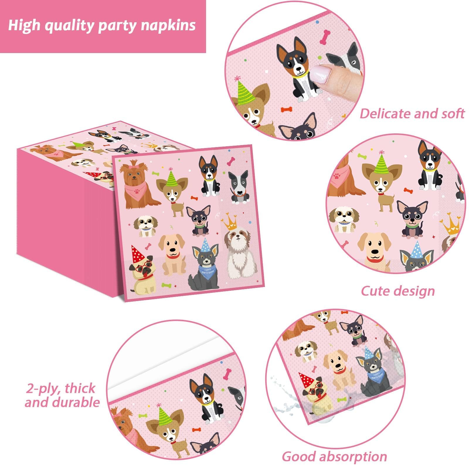 Tevxj 98pcs Dog Birthday Party Decorations – Pink Puppy Tableware Set for Girls' Birthday