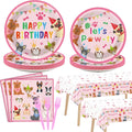 Tevxj 98pcs Dog Birthday Party Decorations – Pink Puppy Tableware Set for Girls' Birthday