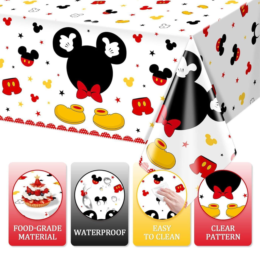 Tewess 3pc Mouse Birthday Tablecloths – Red Cartoon Mouse Head, 108x51 in