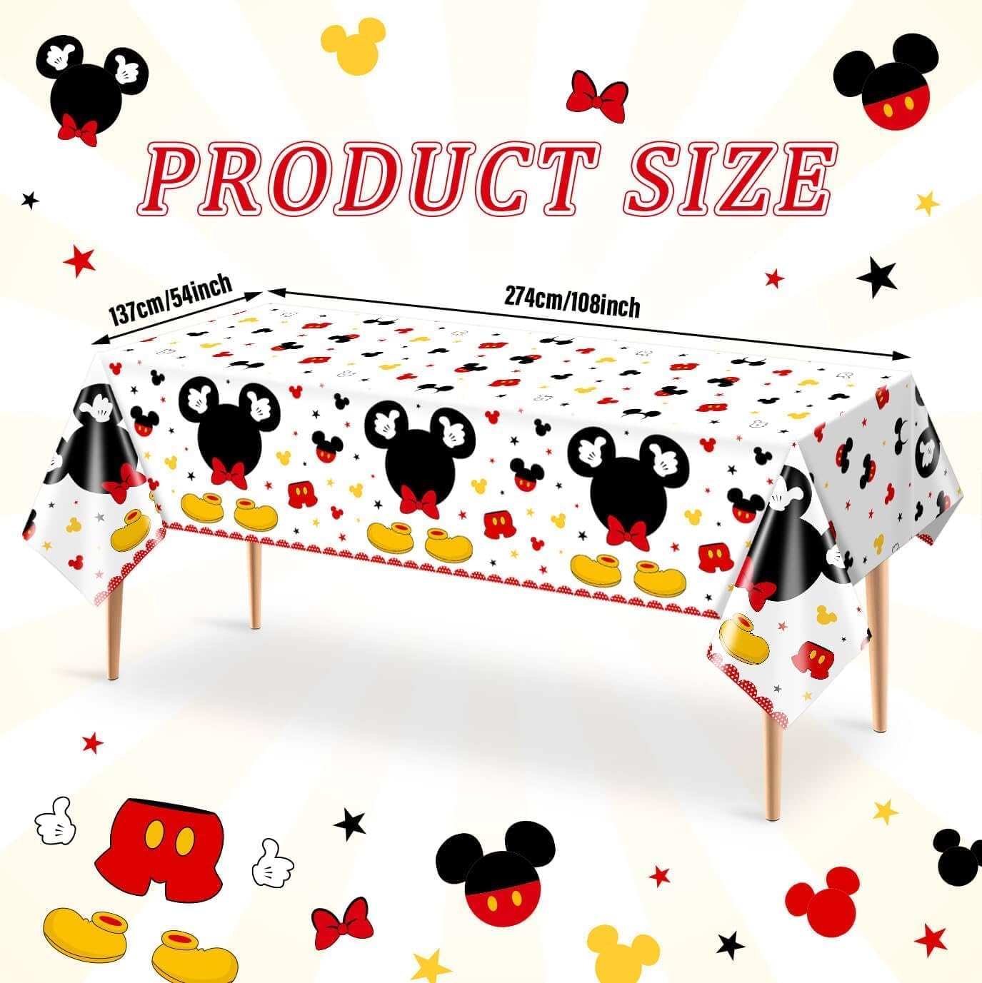 Tewess 3pc Mouse Birthday Tablecloths – Red Cartoon Mouse Head, 108x51 in