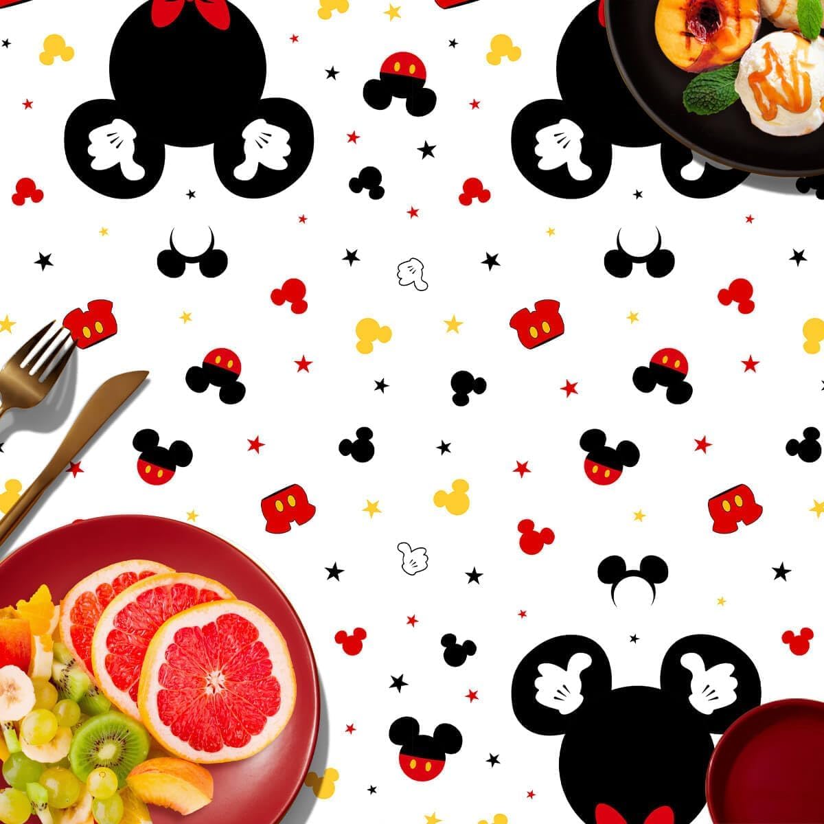 Tewess 3pc Mouse Birthday Tablecloths – Red Cartoon Mouse Head, 108x51 in