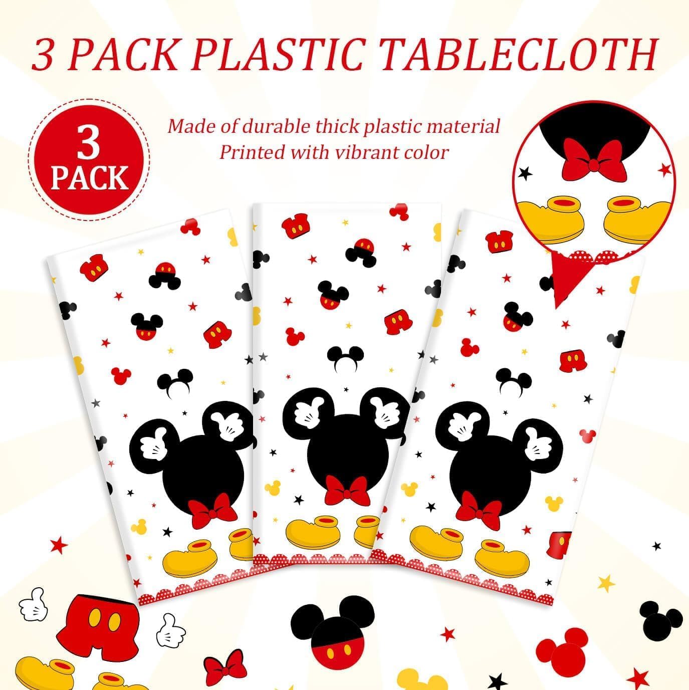 Tewess 3pc Mouse Birthday Tablecloths – Red Cartoon Mouse Head, 108x51 in