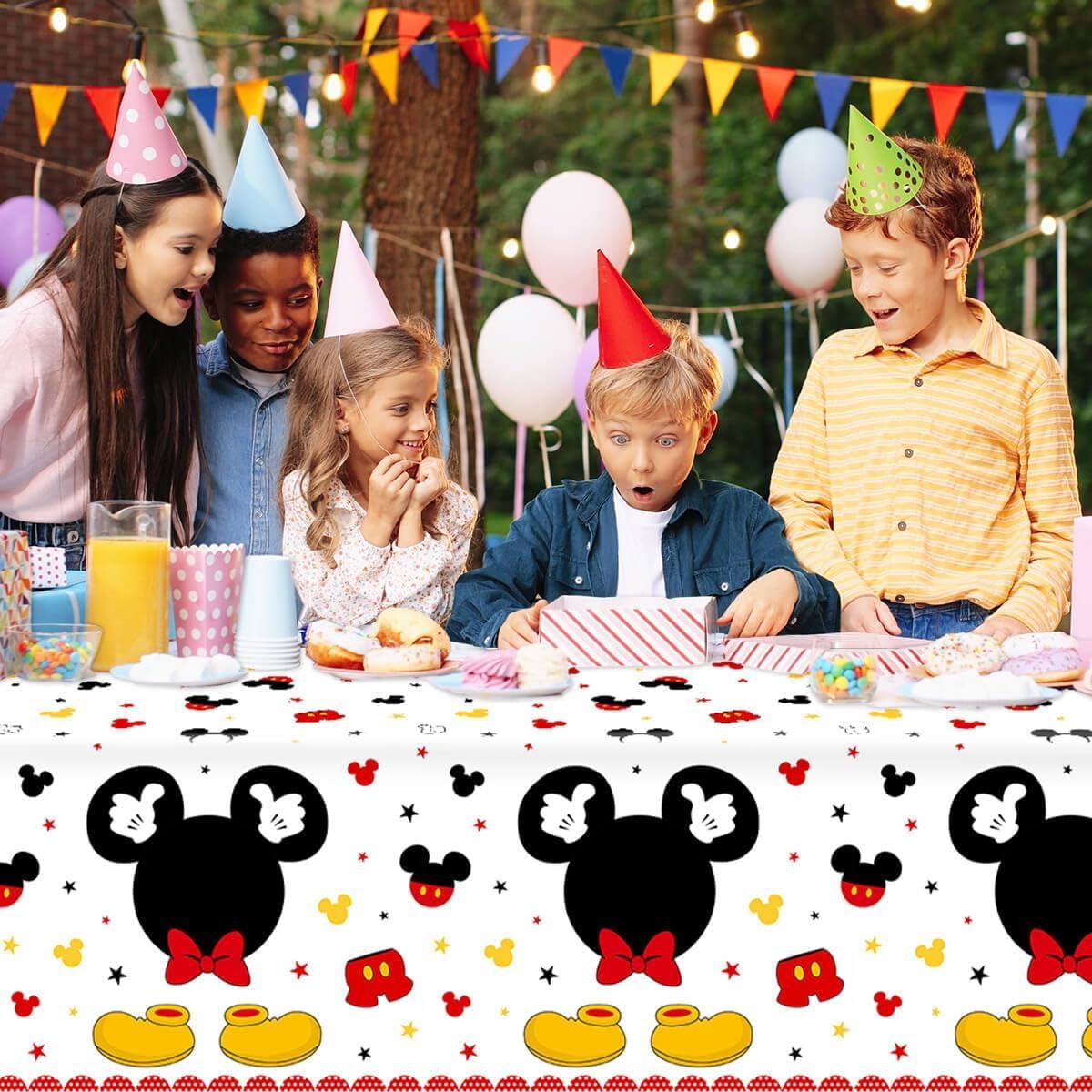Tewess 3pc Mouse Birthday Tablecloths – Red Cartoon Mouse Head, 108x51 in
