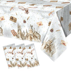 Tewess 3-Piece Wizard Party Tablecloth Set – 54 x 108 in | Disposable, Waterproof Magic School Design