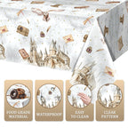 Tewess 3-Piece Wizard Party Tablecloth Set – 54 x 108 in | Disposable, Waterproof Magic School Design