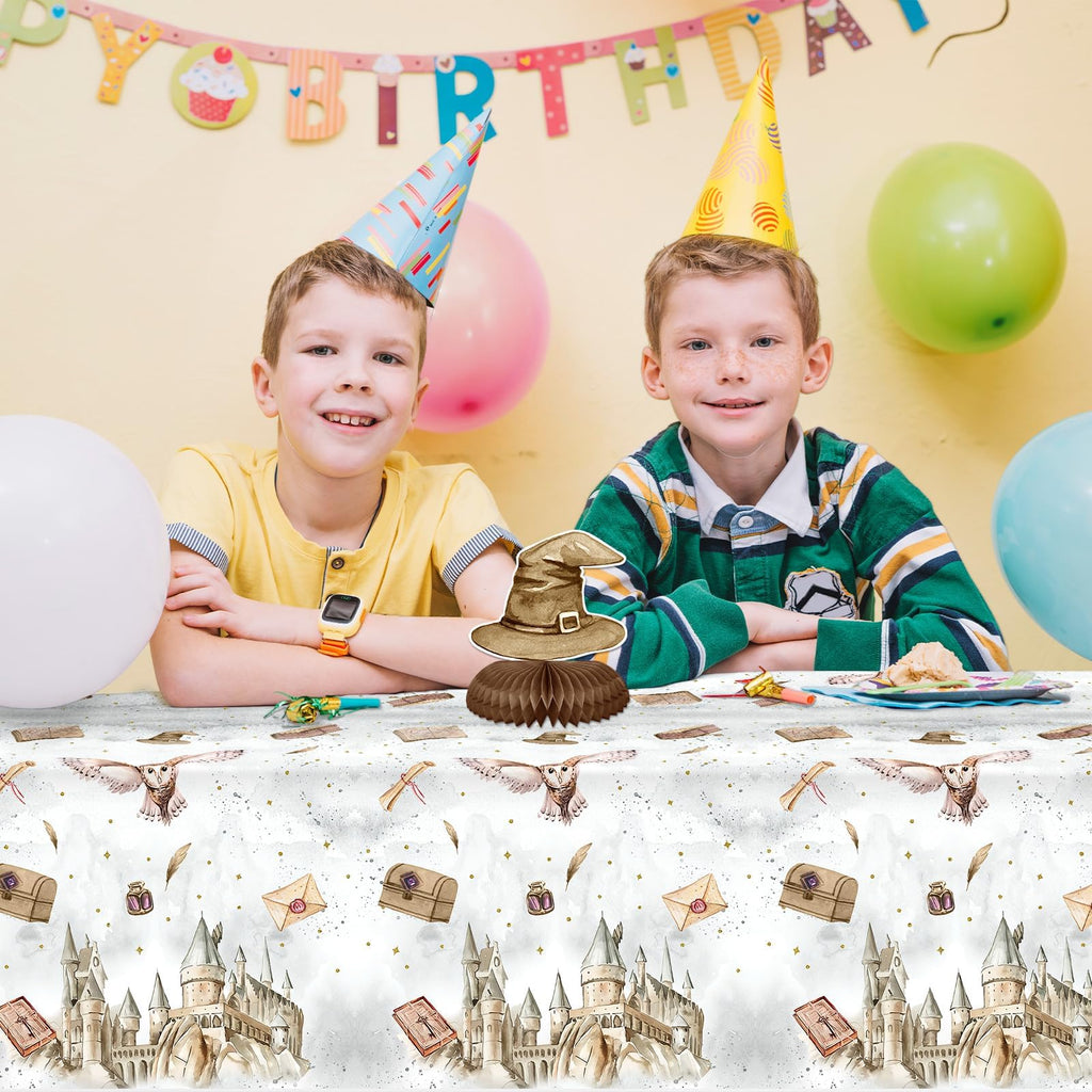 Tewess 3-Piece Wizard Party Tablecloth Set – 54 x 108 in | Disposable, Waterproof Magic School Design