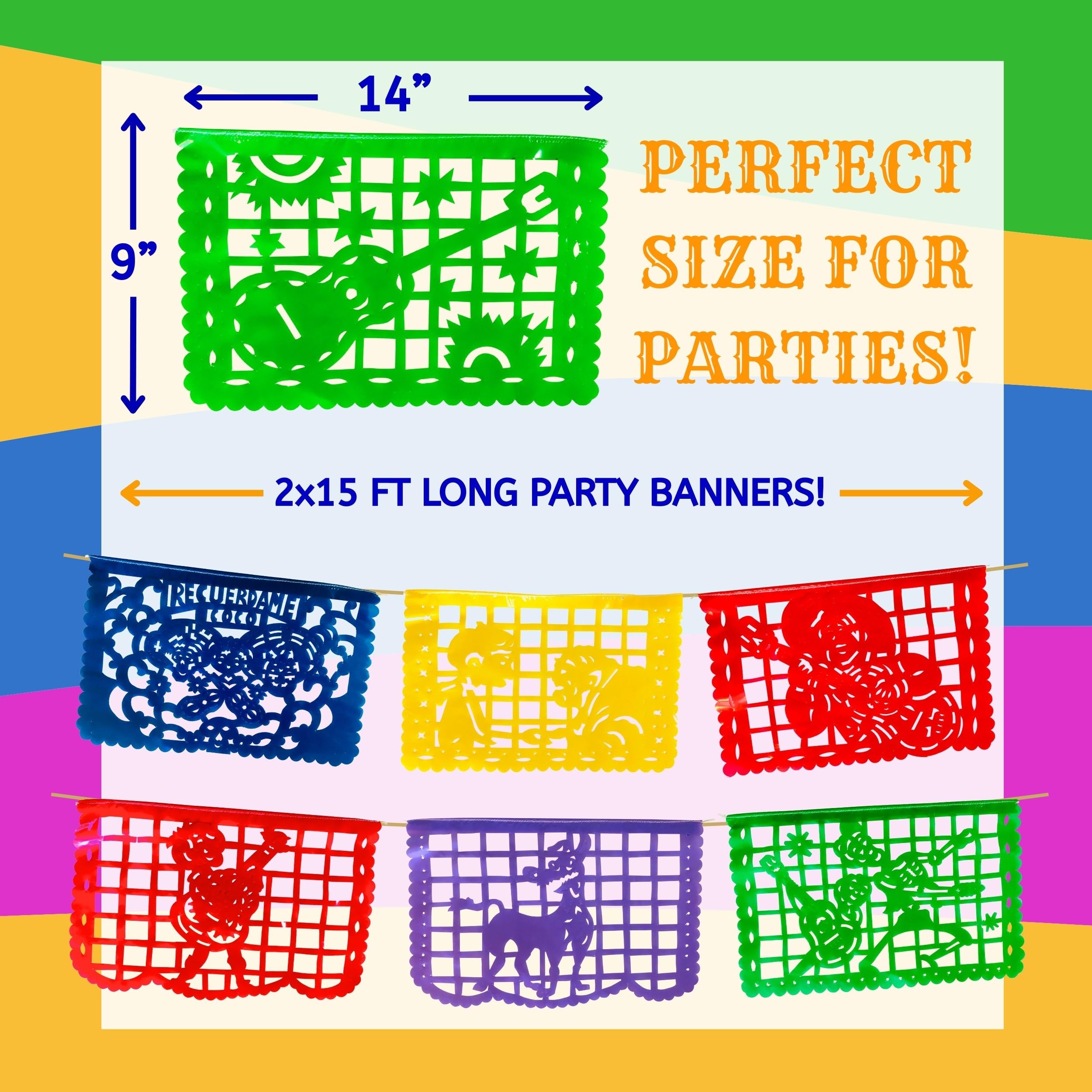 TexMex Fun Stuff Coco-Inspired Party Banners – Handmade Paper-Cut Backdrops, 30 ft, 20 Panels