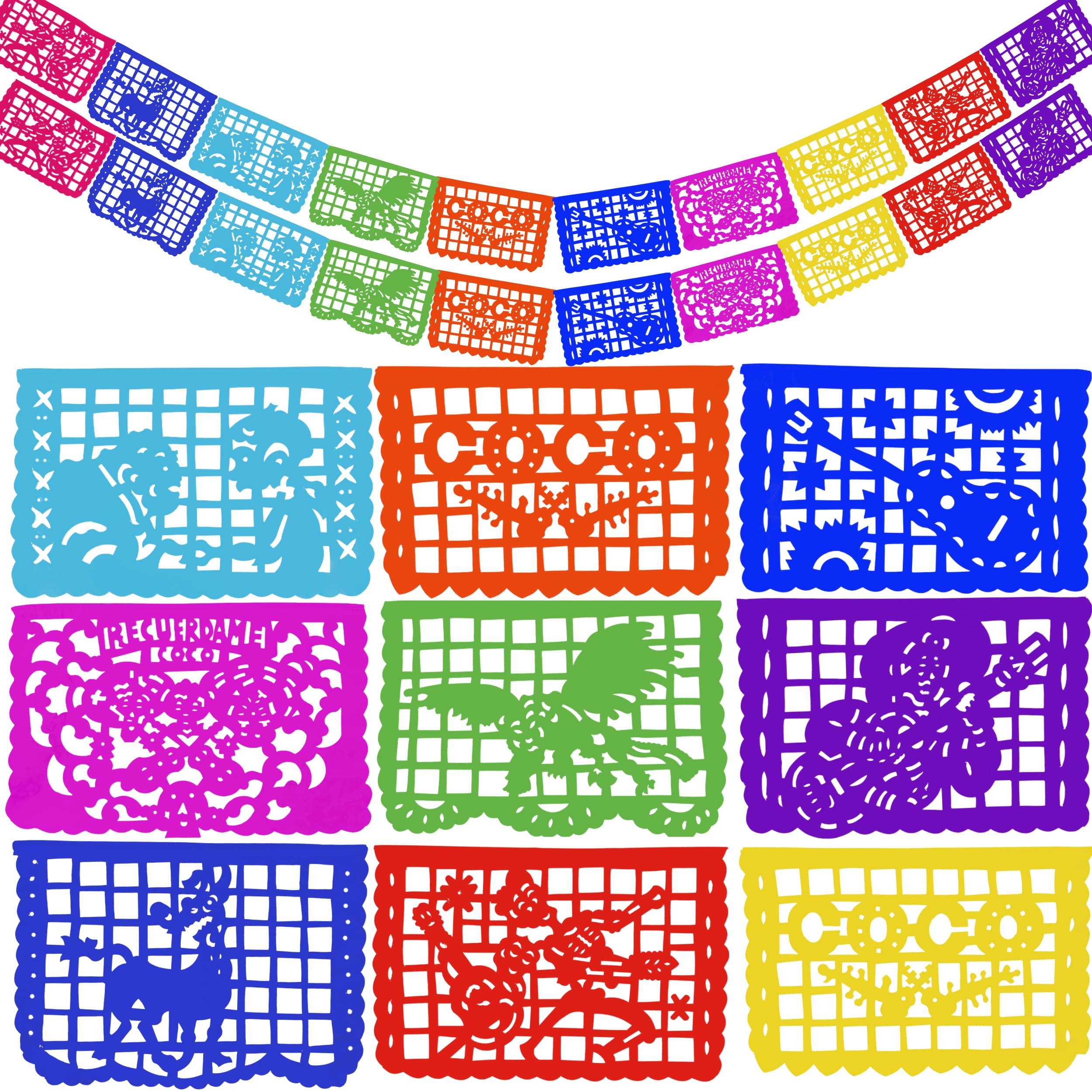 TexMex Fun Stuff Coco-Inspired Party Banners – Handmade Paper-Cut Backdrops, 30 ft, 20 Panels