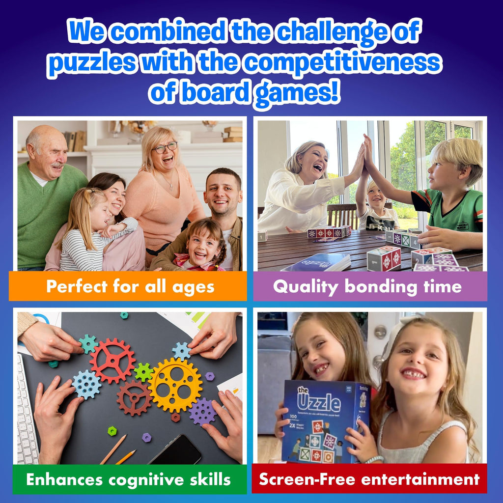 The Uzzle 3.0 Board Game – Family Puzzle for All Ages | 100 Puzzles, 4 Levels
