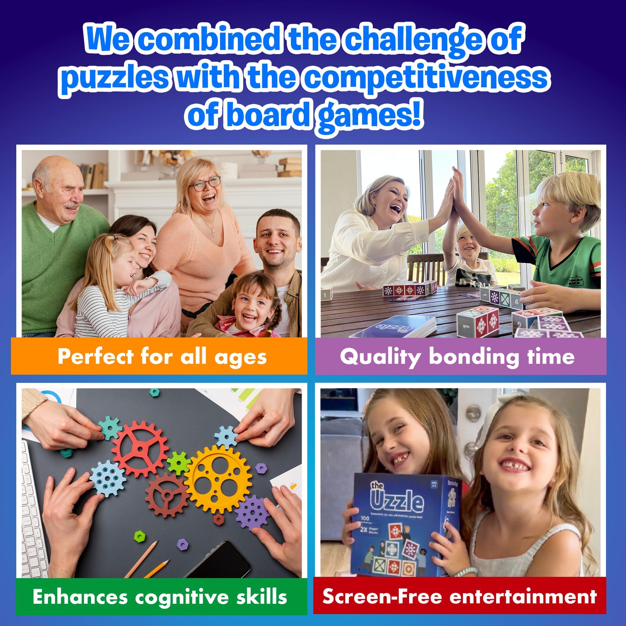 The Uzzle 3.0 Board Game – Family Puzzle for All Ages | 100 Puzzles, 4 Levels