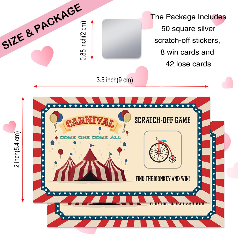 THEBESTU 50 Pcs Carnival Come One Come All Scratch Off Cards – Retro Circus Theme Party Games