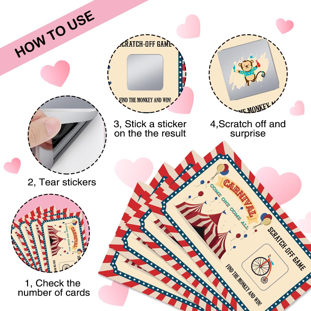 THEBESTU 50 Pcs Carnival Come One Come All Scratch Off Cards – Retro Circus Theme Party Games