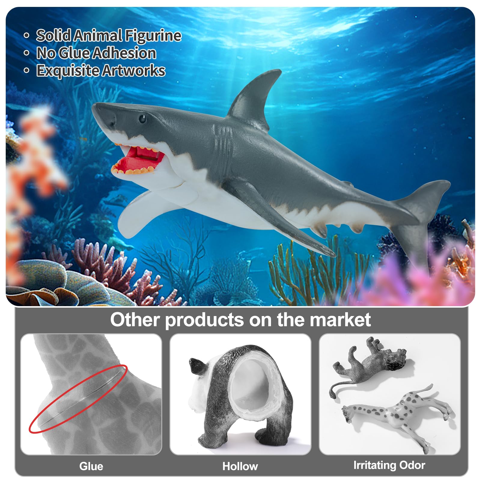 THINKBAY 6-Pack Realistic Shark Figurines (5-7") – BPA-Free Bath Toys, Cake Toppers & Party Favors for Kids